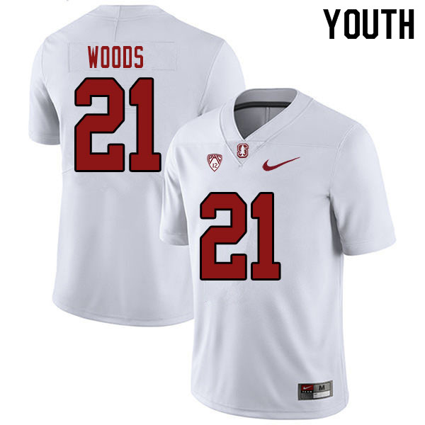 Youth #21 Justus Woods Stanford Cardinal College Football Jerseys Sale-White - Click Image to Close